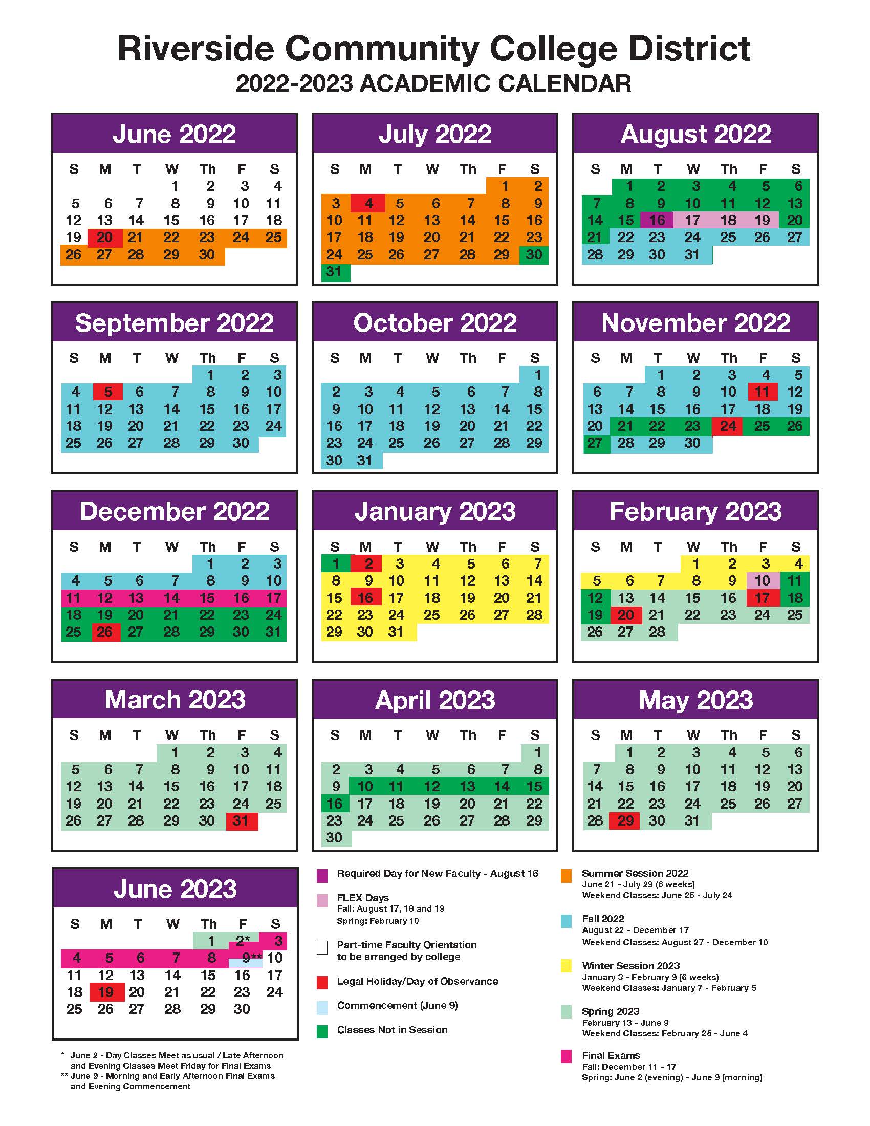 Calendar for the 2022-23 season