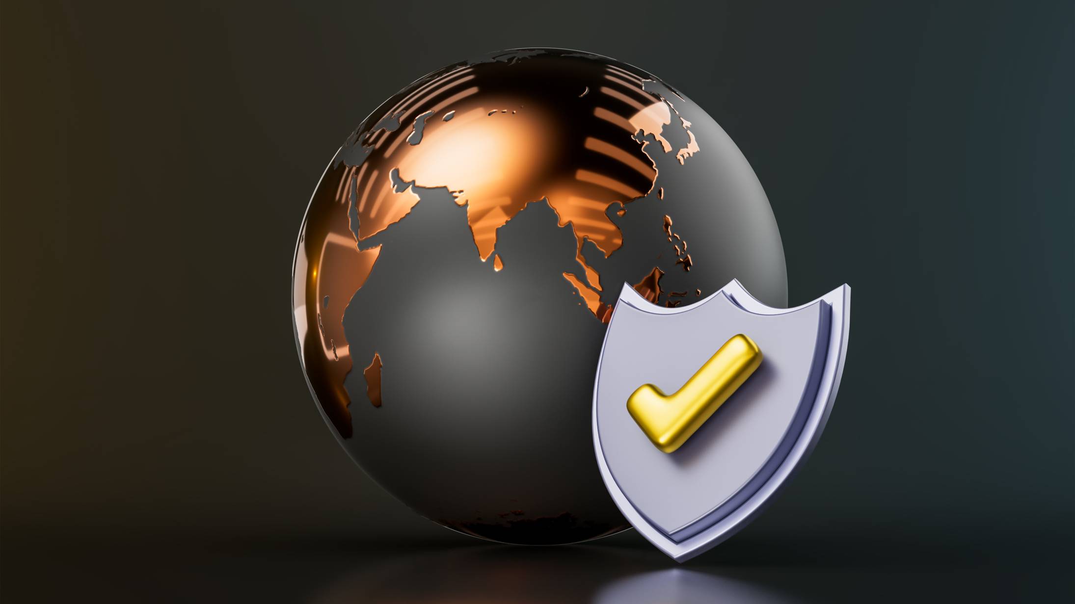 Cybersecurity award-world with award lock icon