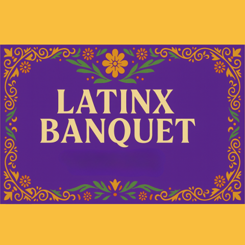 Latinx Banquet - purple background with flowers, yellow border