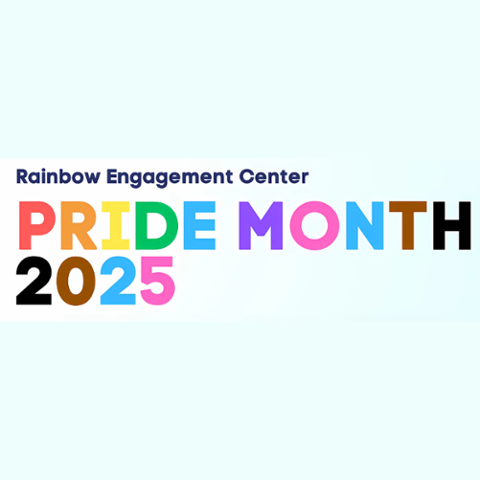 Rainbow Engagement Center Pride Month 2025 logo with the words 'Pride Month' in bold, colorful letters representing the Pride flag. '2025' appears below in matching vibrant colors.