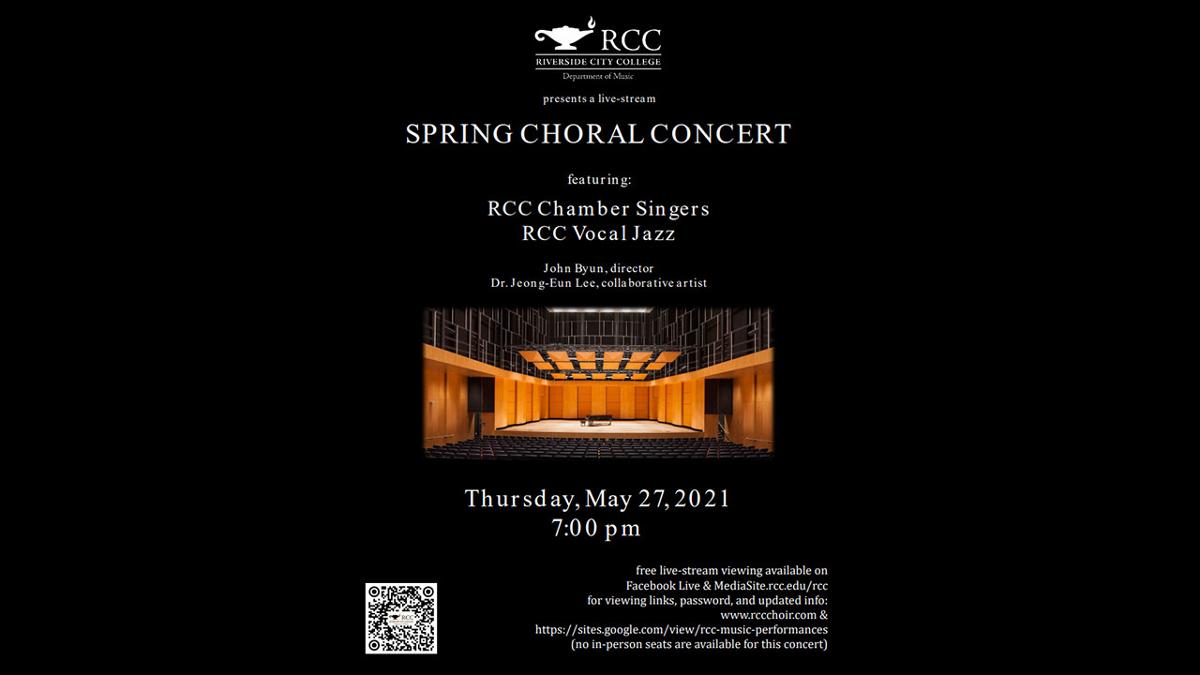 Black background with stage in the middle. Details about the Spring Choral Concert