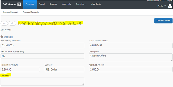 concur airfare for non-employee