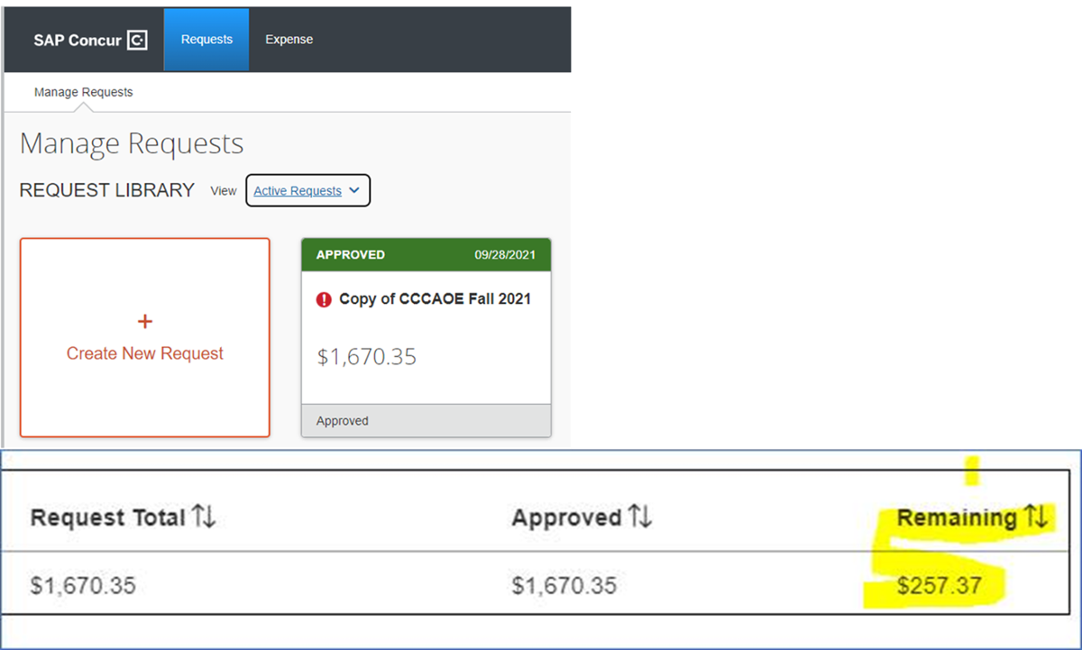 manage requests in concur