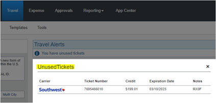 unused ticket transfer in concur