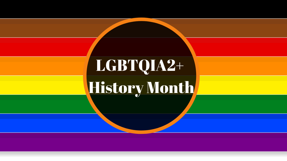 transrainbow flag with LGBTQIA+ History month written