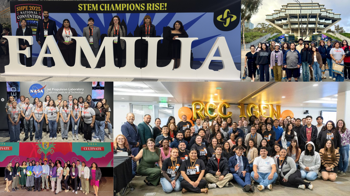 Students posing together at a MESA event, celebrating STEM achievements and community involvement. Group photos feature students smiling, standing on stage, and participating in academic and leadership activities.